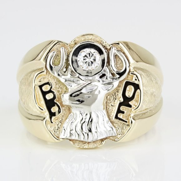 Vintage 14K Two-Tone Diamond BPOE Benevolent & Protective Order of Elks Ring - Picture 1 of 10